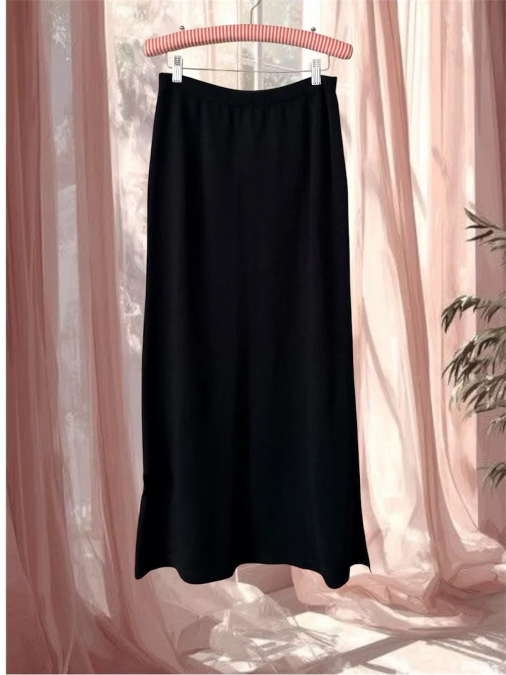 VTG Helen Hsu Black Knit Midi Skirt Size L - Picture 2 of 10